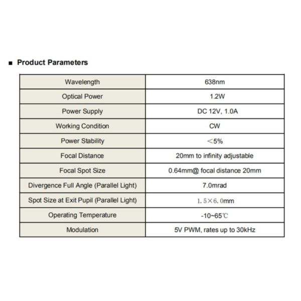 638nm 1.2W 12V 1A High Quality Red Laser Module High Power Laser Module