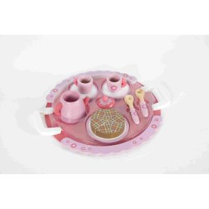 Pink Tea Time Toddler Wooden Toys With Handle Dish Flower Pattern MDF