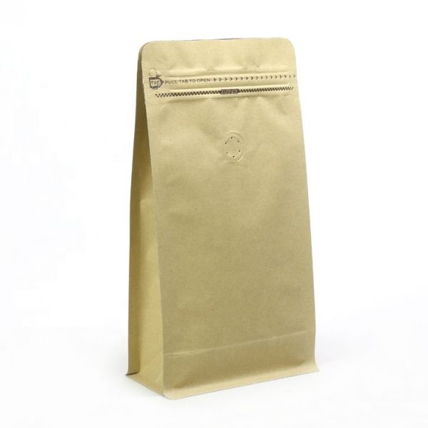 side gusset kraft paper flat bottom tea pouch 1kg coffee packaging zipper bag with valve