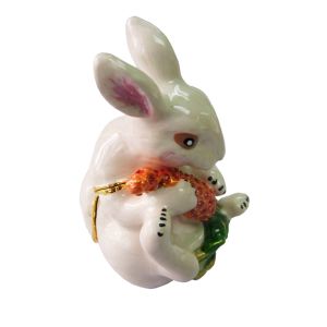 Rabbit Bejeweled Trinket Box Necklace Ring Holder Rabbit Figurine Hinged Rabbit