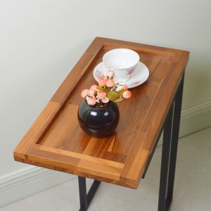 Rectangular Coffee Side Table Teak Color H58cm With Metal Legs