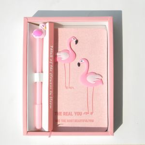 Flamingo Pink PU Leather Notepads And Stationery Waterproof Notebook A6 Gift Set