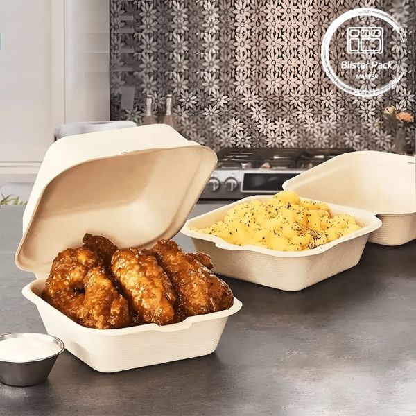 Quality Blister Eco Compostable Clamshell 3 Compartment Disposable Lunch Box Sugarcane Bagasse wholesale