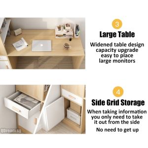 Minimalist Computer Table with Bookshelf and Drawer Cabinet