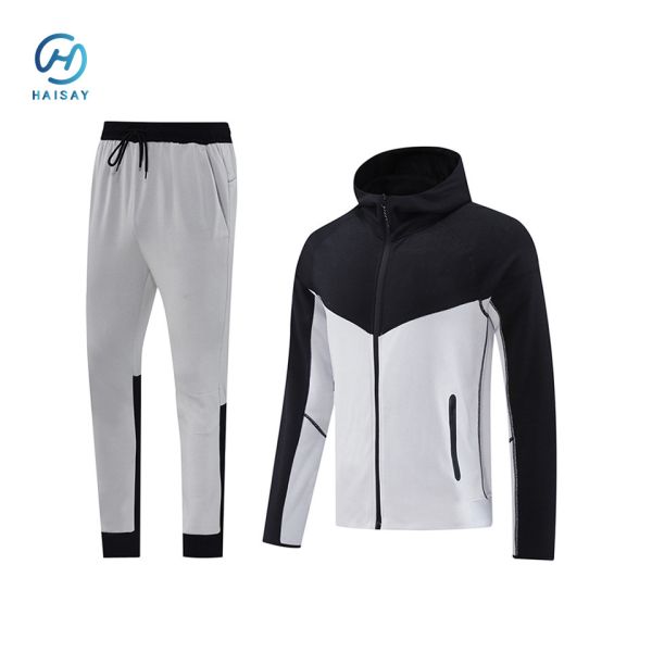 Mens Running Tracksuit 2 Piece Hooded Jacket And Sweatpants Set Slim Fit