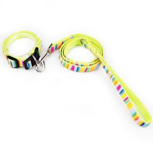Cute Dog Collars And Leashes 600D Rainbow Oxford Material With Strong ABS Buckle
