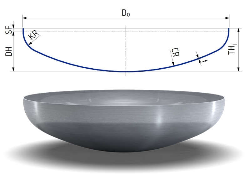 150MM Nickel Alloy Torispherical Dished Head Ellipsoidal Dish End Crown Radius ODM