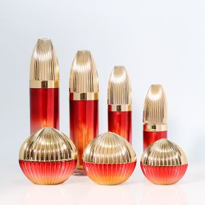 Cheap Red Gold Gradient Plastic Cosmetic Bottles 50g Cream Jar Sphere Shape Acrylic Collar Material for sale