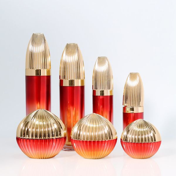 Red Gold Gradient Plastic Cosmetic Bottles 50g Cream Jar Sphere Shape Acrylic