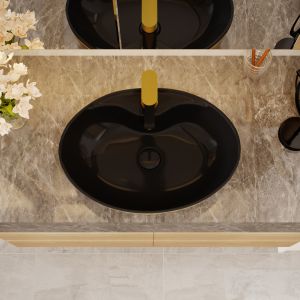 Luxury Oval Freestanding Vanity Basin Black Gold Color With Faucet