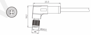 M5 Angled Female Overmolded Plug Connector 3/4pin Black 20A Solder IP67