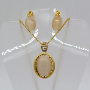 Cheap New Trendy Natural opal Necklace Set 18K Real Gold Plated Rhinestone Necklace Earrings for sale