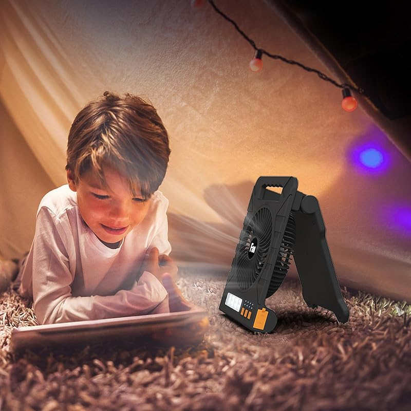 Outdoor All-Rounder,Solar/USB-C Dual Charging ,Four-Speed Camping Fan Light