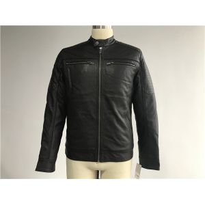 Chocolate Color Polyurethane Leather Jacket / Wadded Biker Jacket Mens TW78044