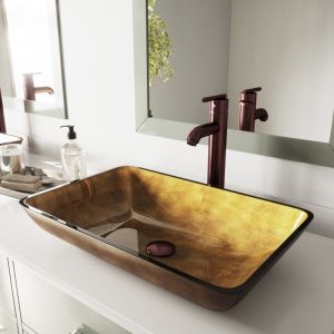 China Easy Clean Tempered Glass Vessel Sink Russet Brown Table Top Wash Basin Standard Size on sale