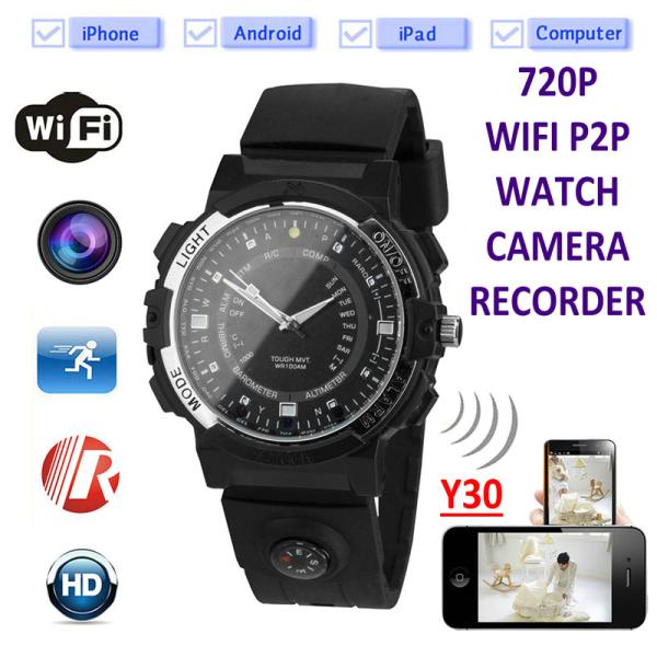 Quality Y30 8GB 720P WIFI P2P IP Spy Watch Hidden Camera Recorder IR Night Vision Motion Detection Remote Video Monitoring wholesale