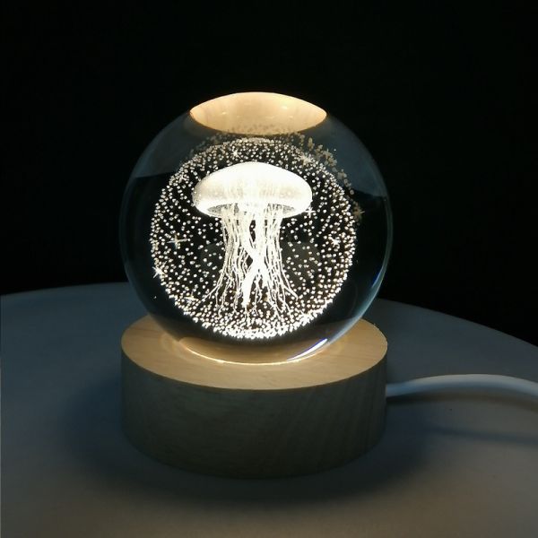 Quality OEM Wooden Crystal Ball USB Powered LED Light Crystal Ball Statue Crafts Stand Home Decorations wholesale