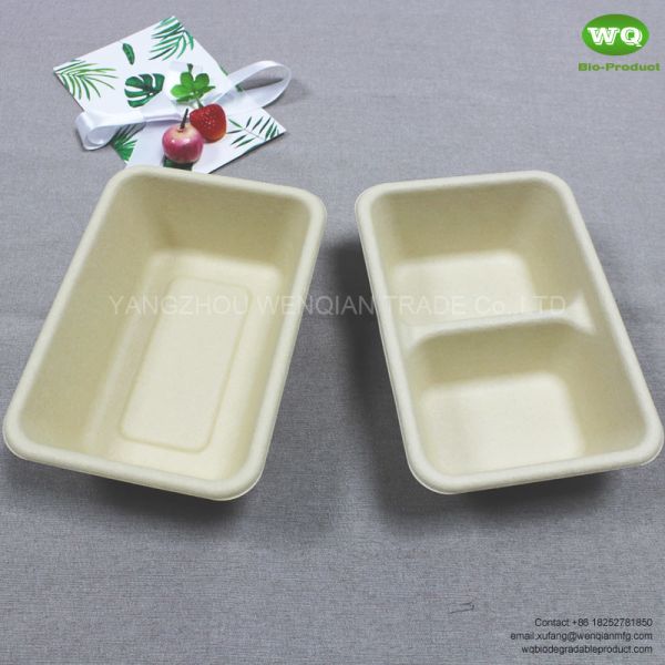 Quality Eco-Friendly 700ml Rectangular Pulp 2-Coms Meal Boxes With Lid-Biodegradable Lunch Boxes With Lid wholesale