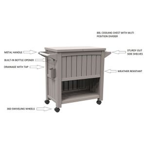 Traditional Design 3-In-1 Portable Outdoor Ice Cooler Trolley Cart with Four