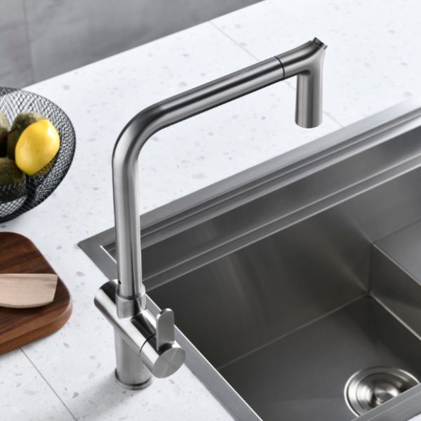 Brushed Nickel Single Hole Pull Out Kitchen Faucet Switchable Two Function