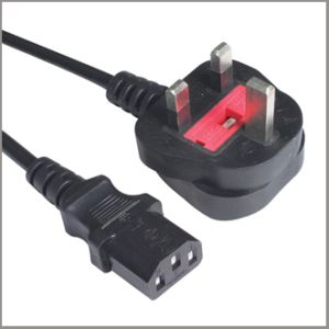 BSI power cord with C13 female plug, UK power supply cord with non-rewirable