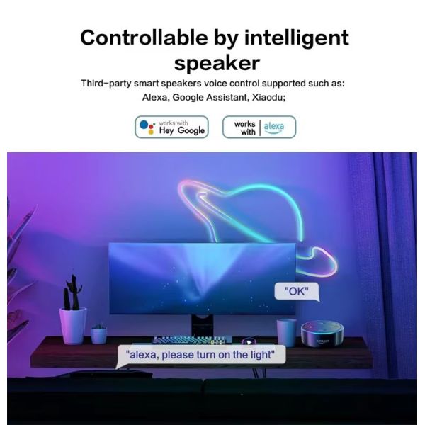 Custom 16.4FT LED Neon Flex Light Flex Music Sync RGB App Control Wi-Fi For Gaming Room