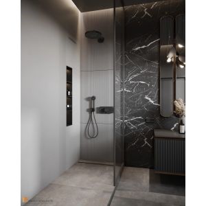 Customized Black Bathroom Vanity with Mirror and White Sink