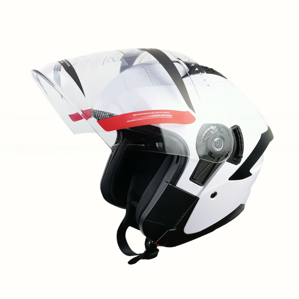 White ABS Motorcycle Riding Helmet with Half Face PC Shield and Customizable Design