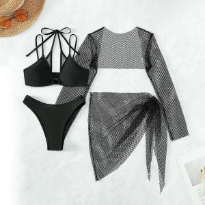 S-Xl Size High Elasticity Three-Piece-Swimwear With Regular Thickness Pure Color