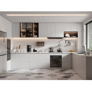 Modular Kitchen Cabinet Set with Sink Faucet and Drawer Basket