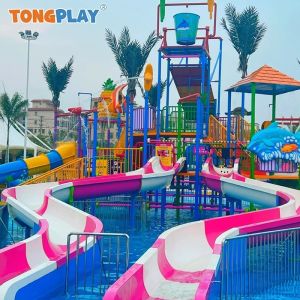 Cheap Children Funny Playground With Splash Pad Fiberglass Waterslides for sale