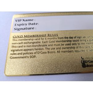 Metal Black Gold Frosted Vip Member Gift Card Signature Customise