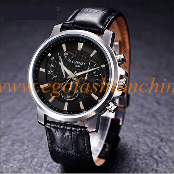 058A 3 Small Dials Watch Unisex Watch Genuine Leather Watch Business Watch Quartz Watch