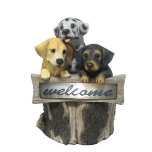 China Hand Cast 3 Puppies Welcome Garden Solar Light for Backyard OEM Acceptable on sale