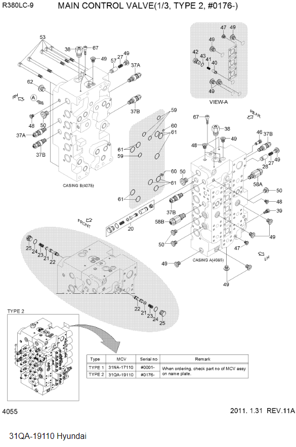 31QA-19110 Hyundai R375-7-9 385-7-9 R455-7-9 Control Valve Korean Excavator Parts