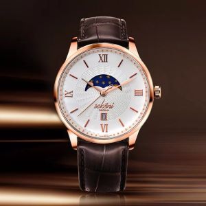 Custom Automatic Leather Mechanical Wrist Watches For Business Men