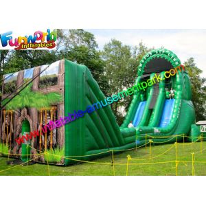 Green Forest Inflatable Slide Zip Line Crazy With 21L x 6W x 11H Meter