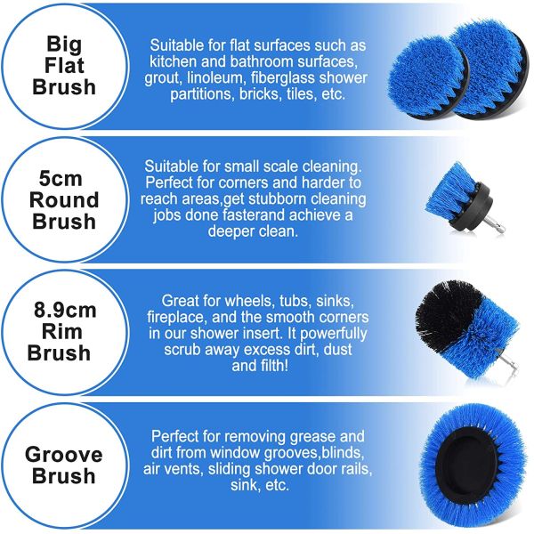 5cm Round Power Drill Cleaning Brush Set 6pcs Scrubber Kit With Extend Long Attachment