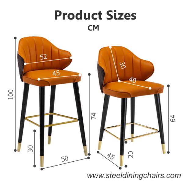 The Nordic Style Bar Stool Leather Upholstered Bar Counter Chair Steel Black Frame With Gold Feet 0167