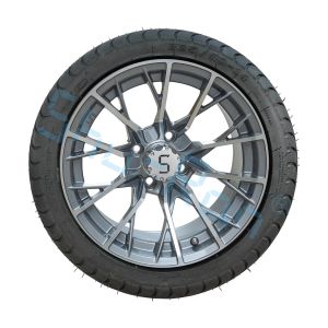 China Golf Cart Machined Gunmetal 14 inch Rims with Street Tire, Alloy Wheel and Tire Combo for Golf Car on sale