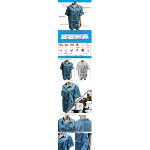 35% Cotton 65% Polyester Short Sleeve ESD Workwear For Summer