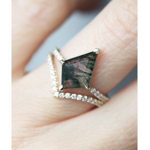 Large Hexagon Moss Agate Statement Wedding Cluster Ring Set