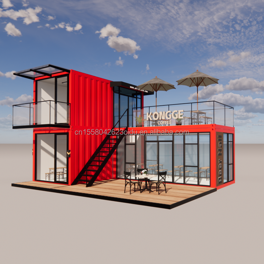 Pingui Customized 20ft/40ft Galvanized Steel Square Tubes Shipping Container Coffee Portable Container Restaurant for Shop