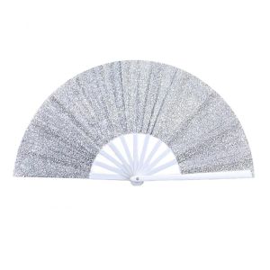 13 Inch Silver Glitter Blank Polyester Sublimation Fan Foldable Sublimation Hand