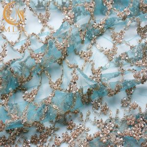 Sequined Unique Lace Fabric 135cm Width 3D Embroidery For Wedding Gown