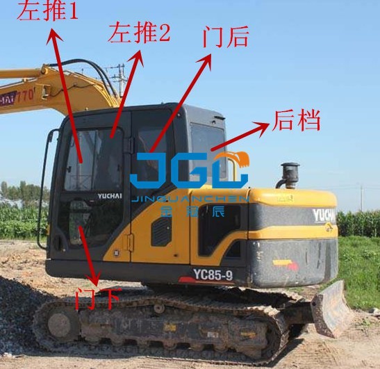 Quality YC85-9 150 360 230 135-9 Excavator Front And Rear Windshield, Left And Right Doors And Windows wholesale