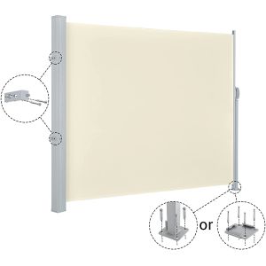 Side Awning, Extendible 160x300cm, Beige, Privacy Screen, Made Of Polyester
