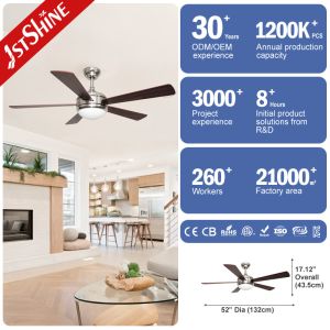 Metal Lamp Body Material 52 Inch Ceiling Fan with Remote Control and 360 Degree