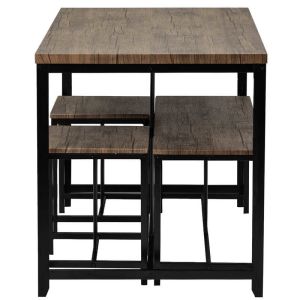 43.3“L Wooden Dining Room Table And Chair Set With 1 Bench 2 Stools