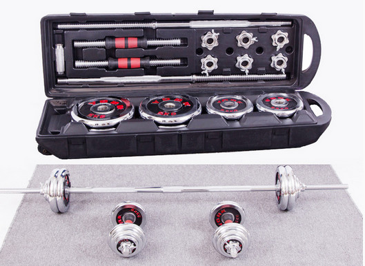 chromed red word dumbbell barbell 50kg can be adjsubtable with palstic case